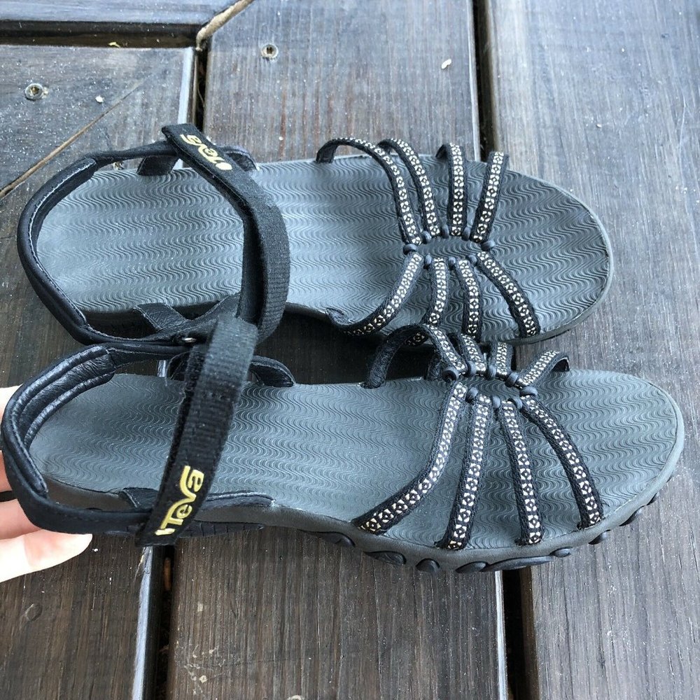 Teva 102346 Kayenta Strappy Sport Sandals Shoes Women's Size 7 Black Gold - Picture 2 of 7